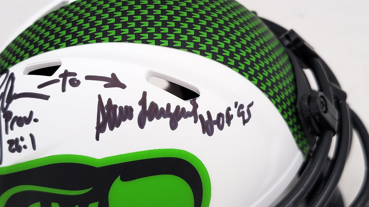 Steve Largent & Jim Zorn Autographed Seattle Seahawks Lunar Eclipse White Speed Mini Helmet MCS Holo Stock #211065