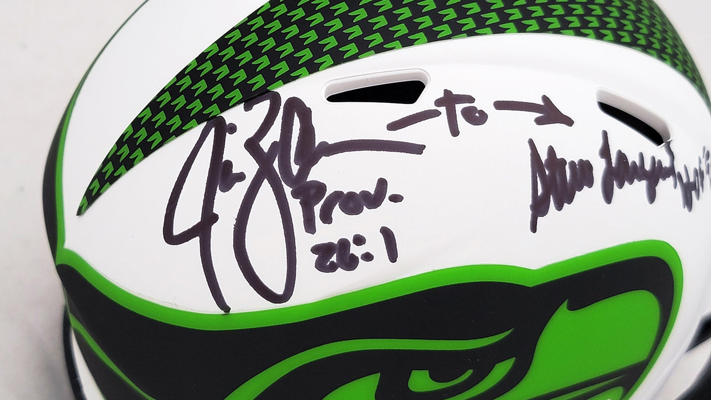 Steve Largent & Jim Zorn Autographed Seattle Seahawks Lunar Eclipse White Speed Mini Helmet MCS Holo Stock #211065