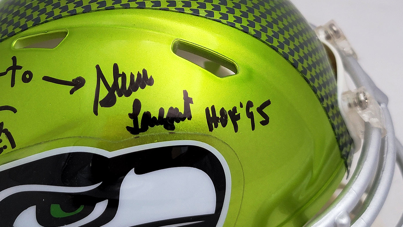 Steve Largent & Jim Zorn Autographed Seattle Seahawks Flash Green Speed Mini Helmet MCS Holo Stock #211062