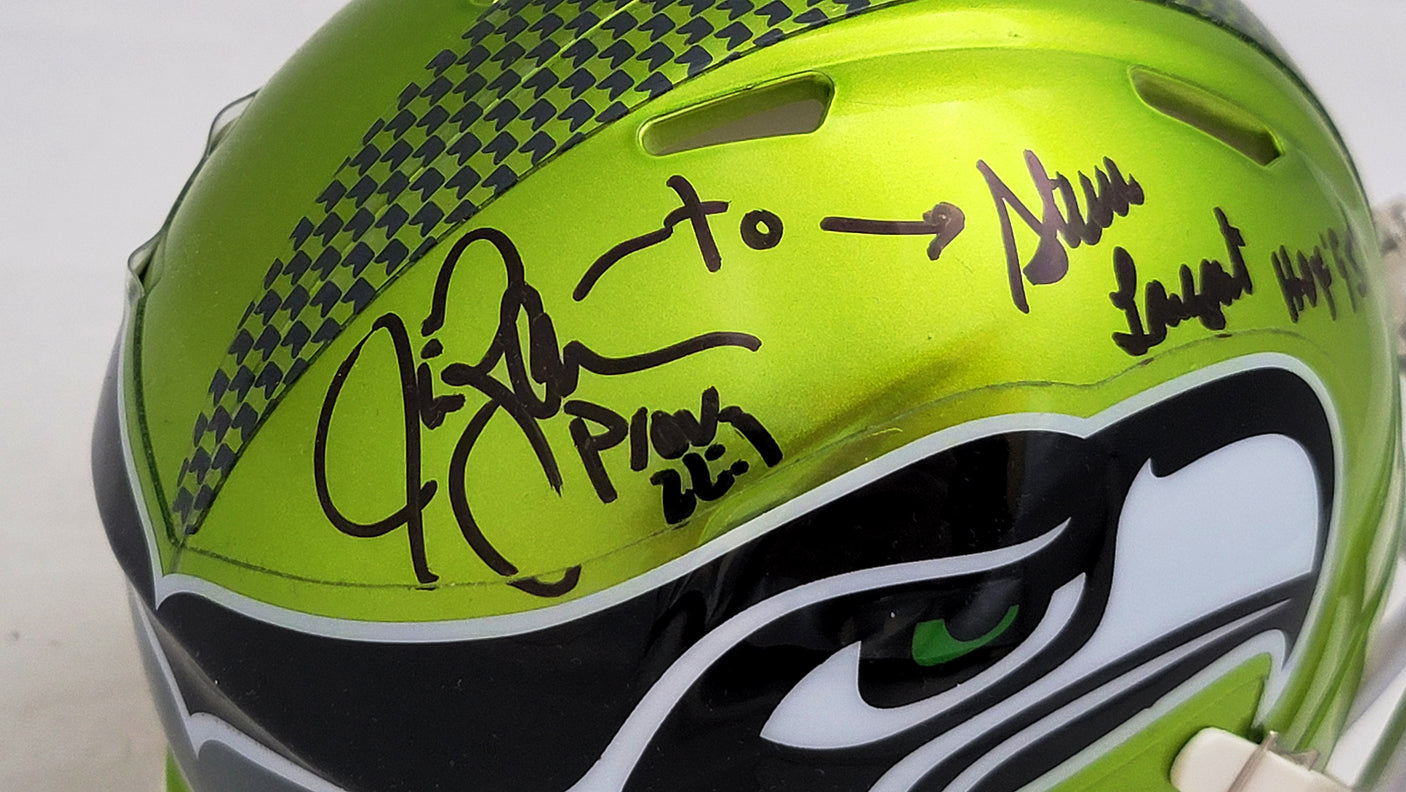 Steve Largent & Jim Zorn Autographed Seattle Seahawks Flash Green Speed Mini Helmet MCS Holo Stock #211062