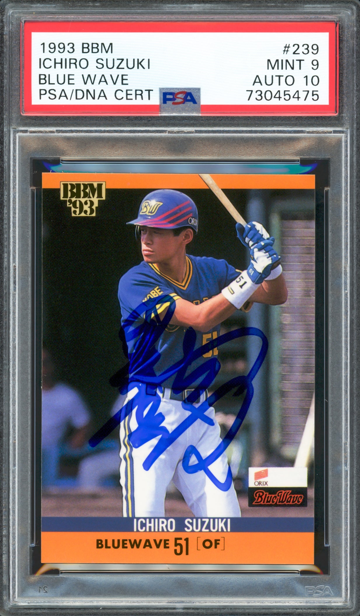 Ichiro Suzuki Autographed 1993 BBM Rookie Card #239 Orix Blue Wave PSA 9 Auto Grade Gem Mint 10 Signed In Kanji PSA/DNA #73045475