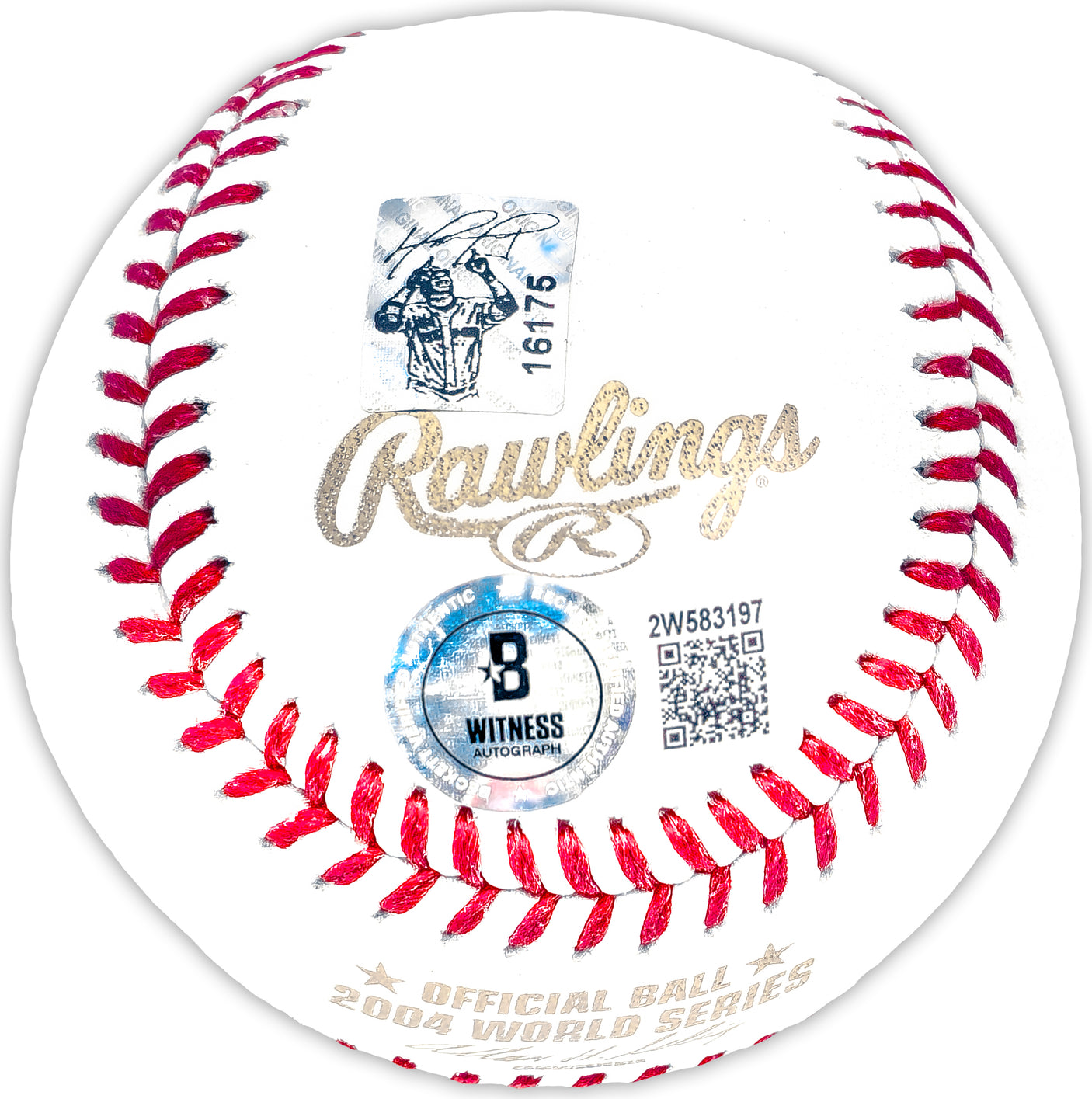 David Ortiz Autographed Official 2004 World Series Logo MLB Baseball Boston Red Sox "04 WS Champs" Beckett BAS Witness Stock #236699