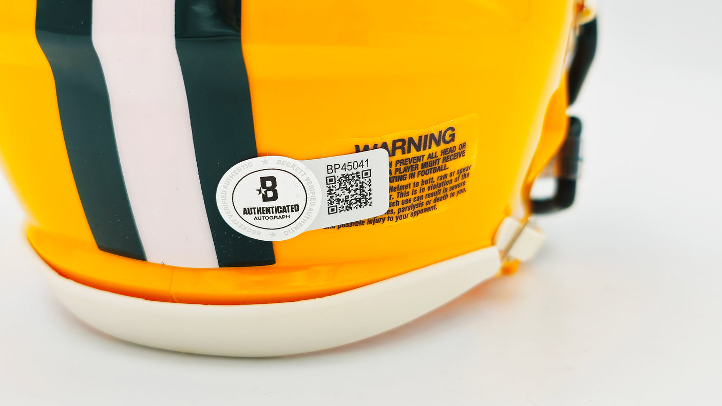 Josh Jacobs Autographed Green Bay Packers Yellow Speed Mini Helmet Beckett BAS QR Stock #236970