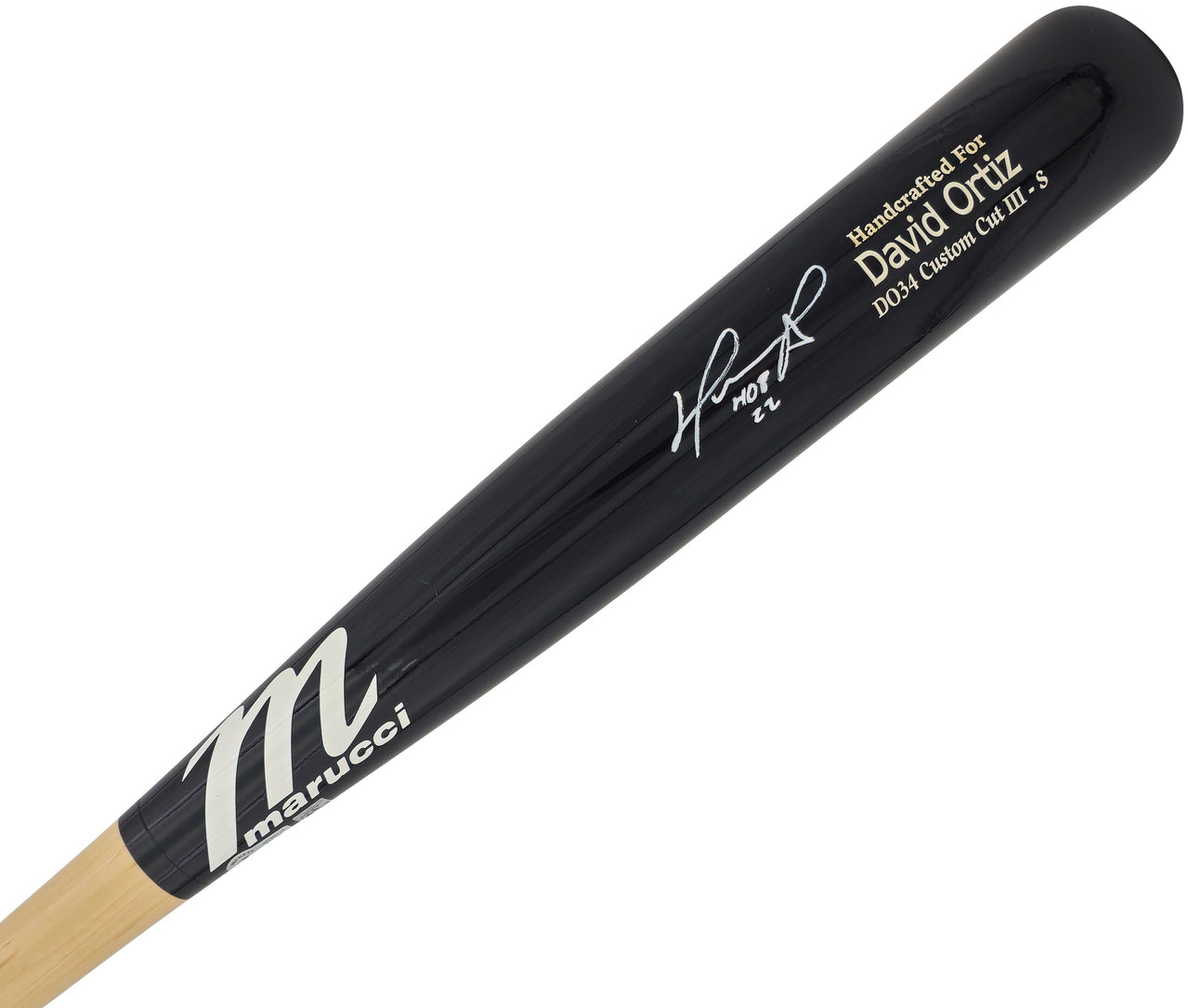 David Ortiz Autographed Black Marucci Player Model Baseball Bat Boston Red Sox "HOF 22" Beckett BAS Witness Stock #236708