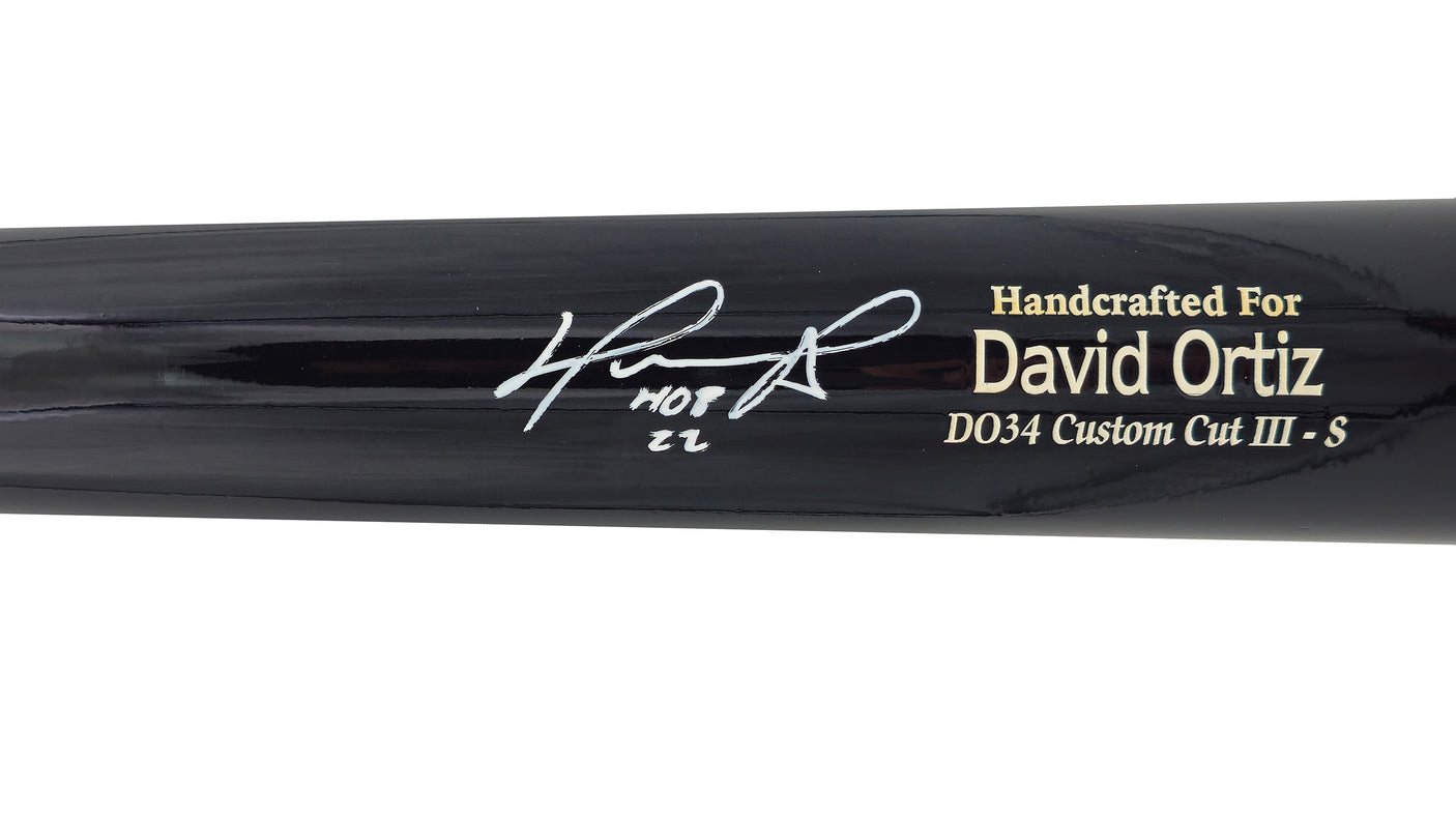 David Ortiz Autographed Black Marucci Player Model Baseball Bat Boston Red Sox "HOF 22" Beckett BAS Witness Stock #236708