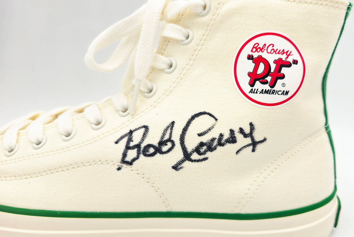 Bob Cousy Autographed White P.F. Flyers All-American HI Cousy Shoes Boston Celtics Size 12 Beckett BAS Witness Stock #236684