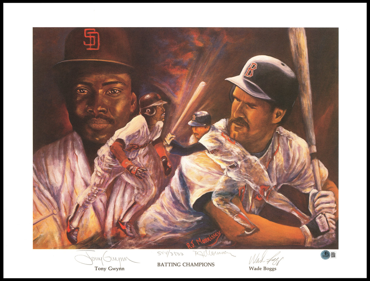 Tony Gwynn & Wade Boggs Autographed 19x24 Lithograph Photo Boston Red Sox & San Diego Padres #/2500 Beckett BAS Stock #237004