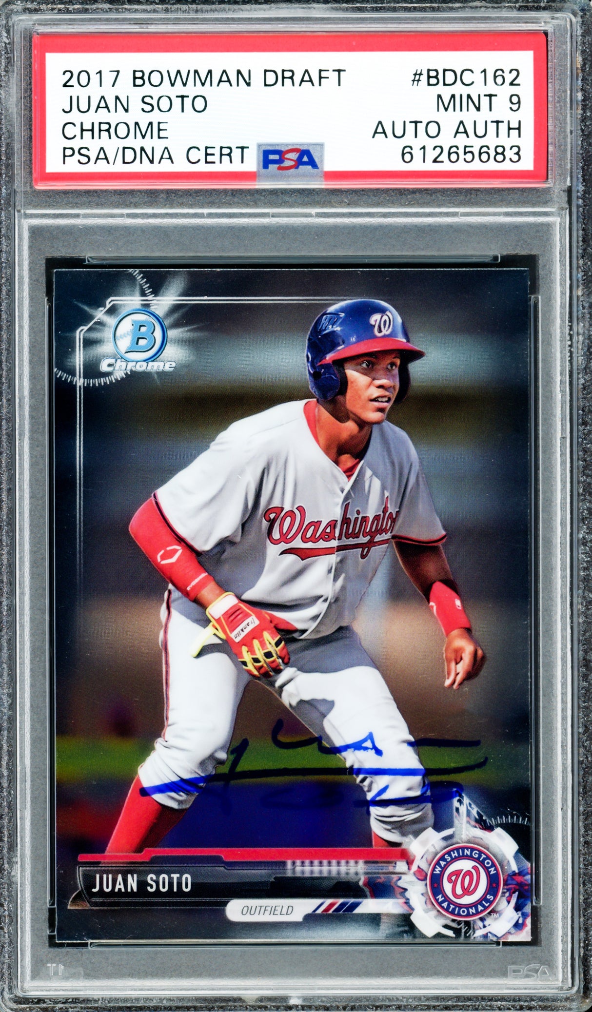 Juan Soto Autographed 2017 Bowman Draft Chrome Rookie Card #BDC162 New York Mets PSA 9 PSA/DNA Stock #211326