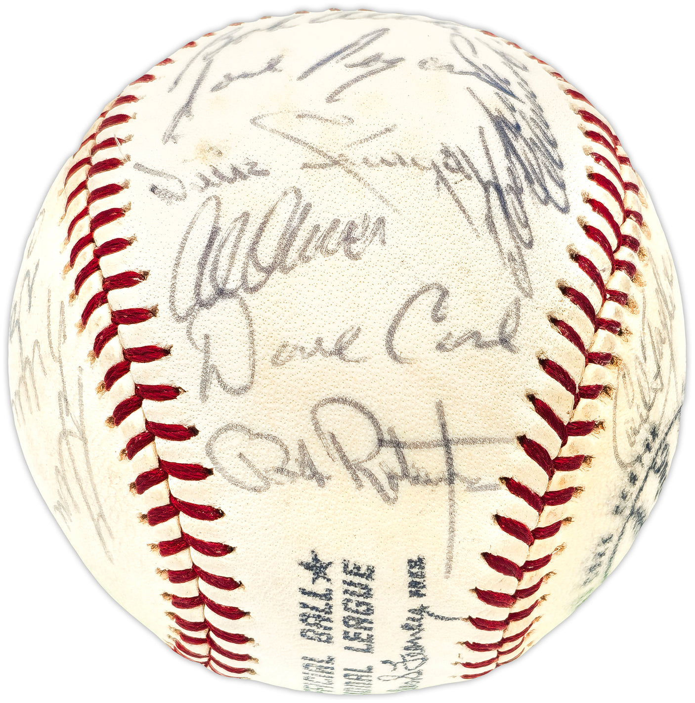 1972 Pittsburgh Pirates World Series Champion Team Autographed Official Feeney NL Baseball With 28 Signatures Including Roberto Clemente Beckett BAS #AE08165