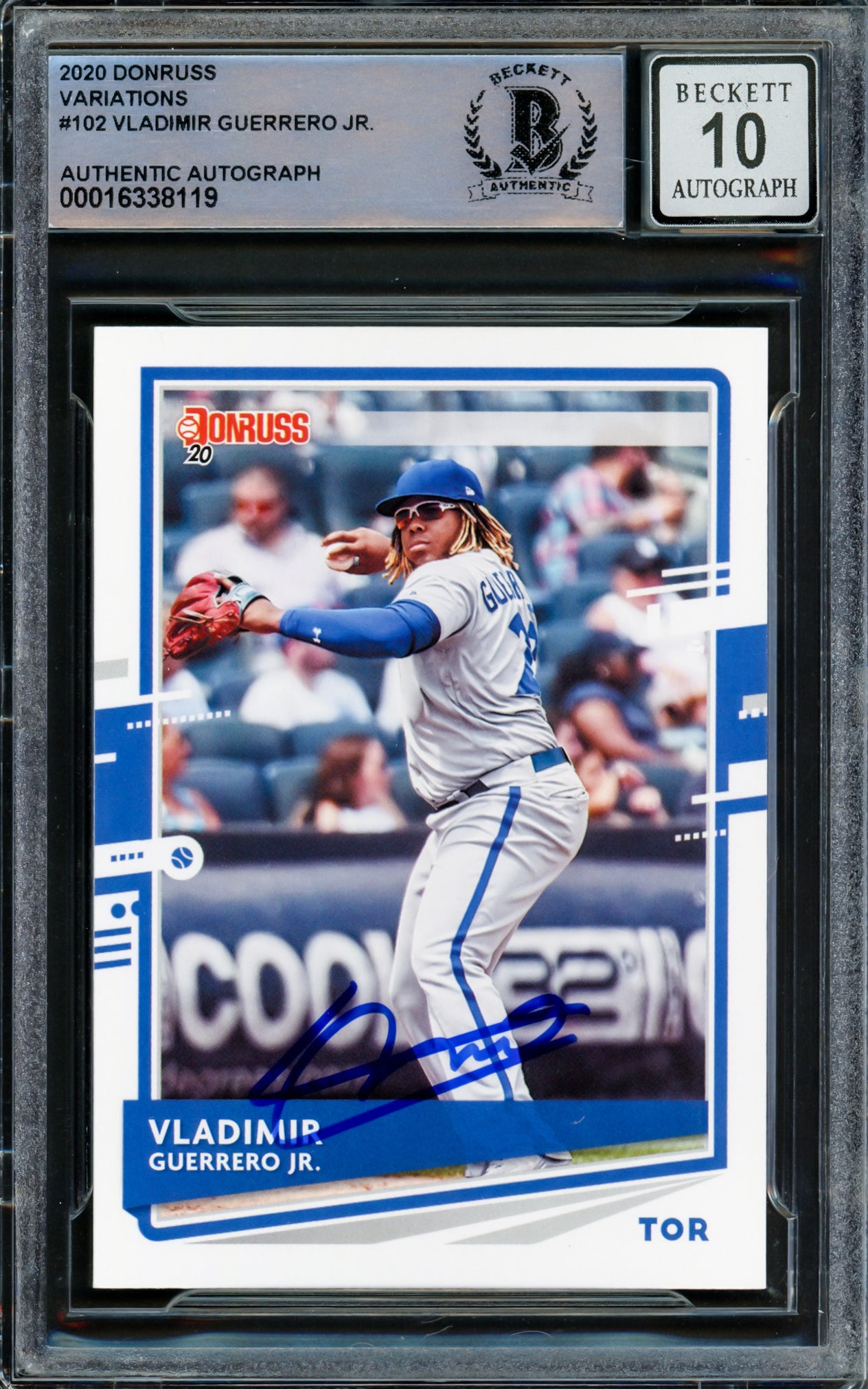 Vladimir Guerrero Jr. Autographed 2020 Donruss Variations Card #102 Toronto Blue Jays Auto Grade Gem Mint 10 Beckett BAS #16338119