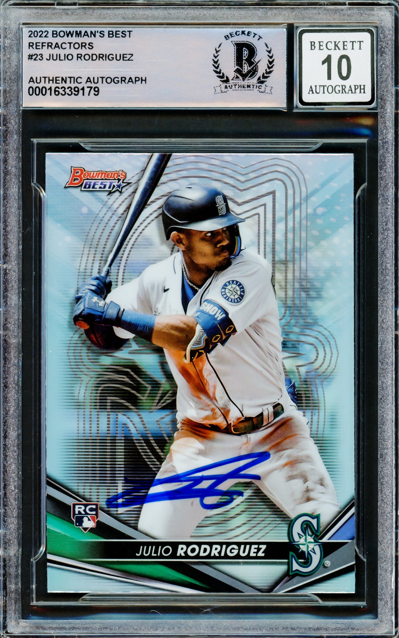 Julio Rodriguez Autographed 2022 Bowman's Best Refractors Rookie Card #23 Seattle Mariners Auto Grade Gem Mint 10 Beckett BAS #16339179