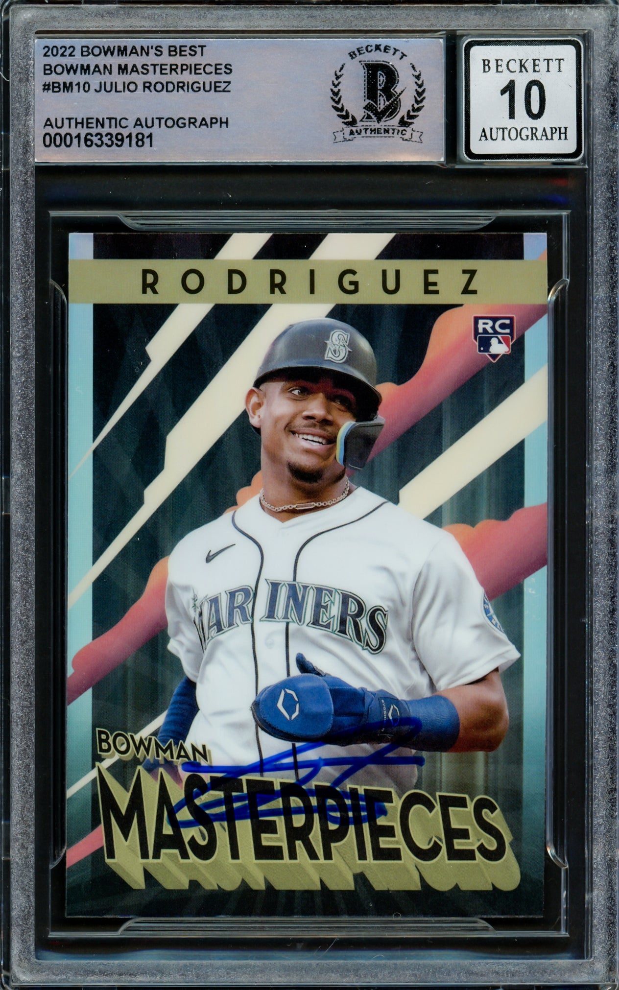 Julio Rodriguez Autographed 2022 Bowman's Best Masterpieces Rookie Card #BM-10 Seattle Mariners Auto Grade Gem Mint 10 Beckett BAS #16339181