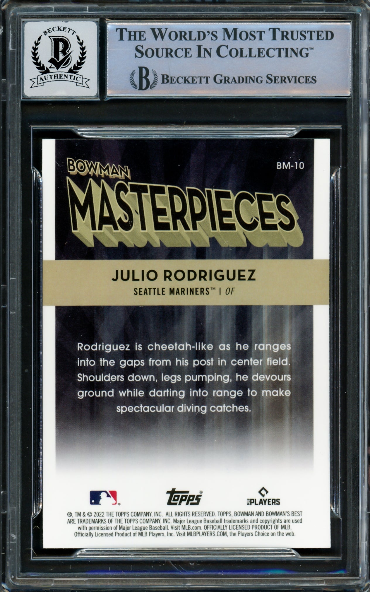 Julio Rodriguez Autographed 2022 Bowman's Best Masterpieces Rookie Card #BM-10 Seattle Mariners Auto Grade Gem Mint 10 Beckett BAS #16339181