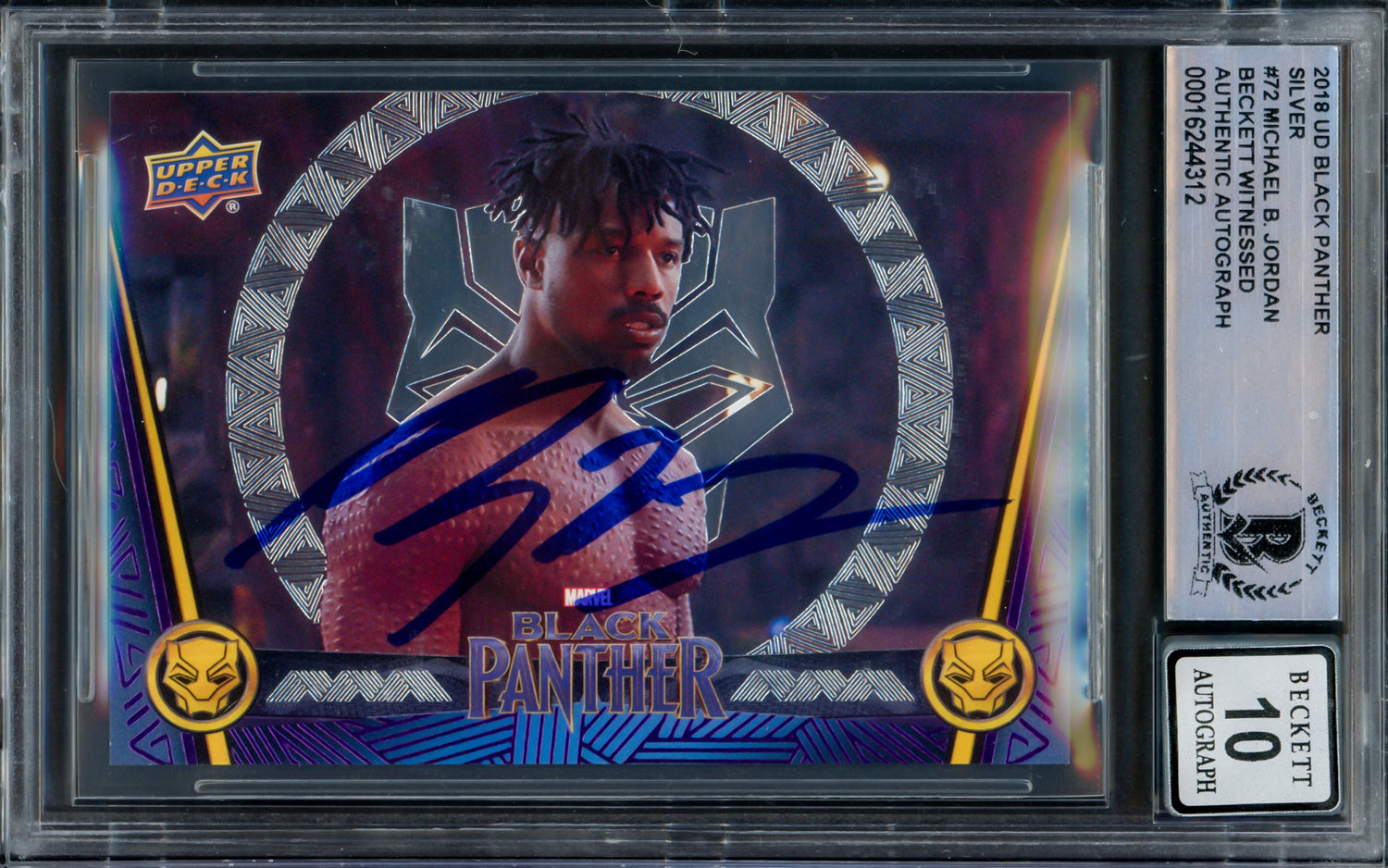 Michael B. Jordan Autographed 2018 Upper Deck Black Panther Silver Card #72 Marvel Auto Grade Gem Mint 10 Beckett BAS #16244312