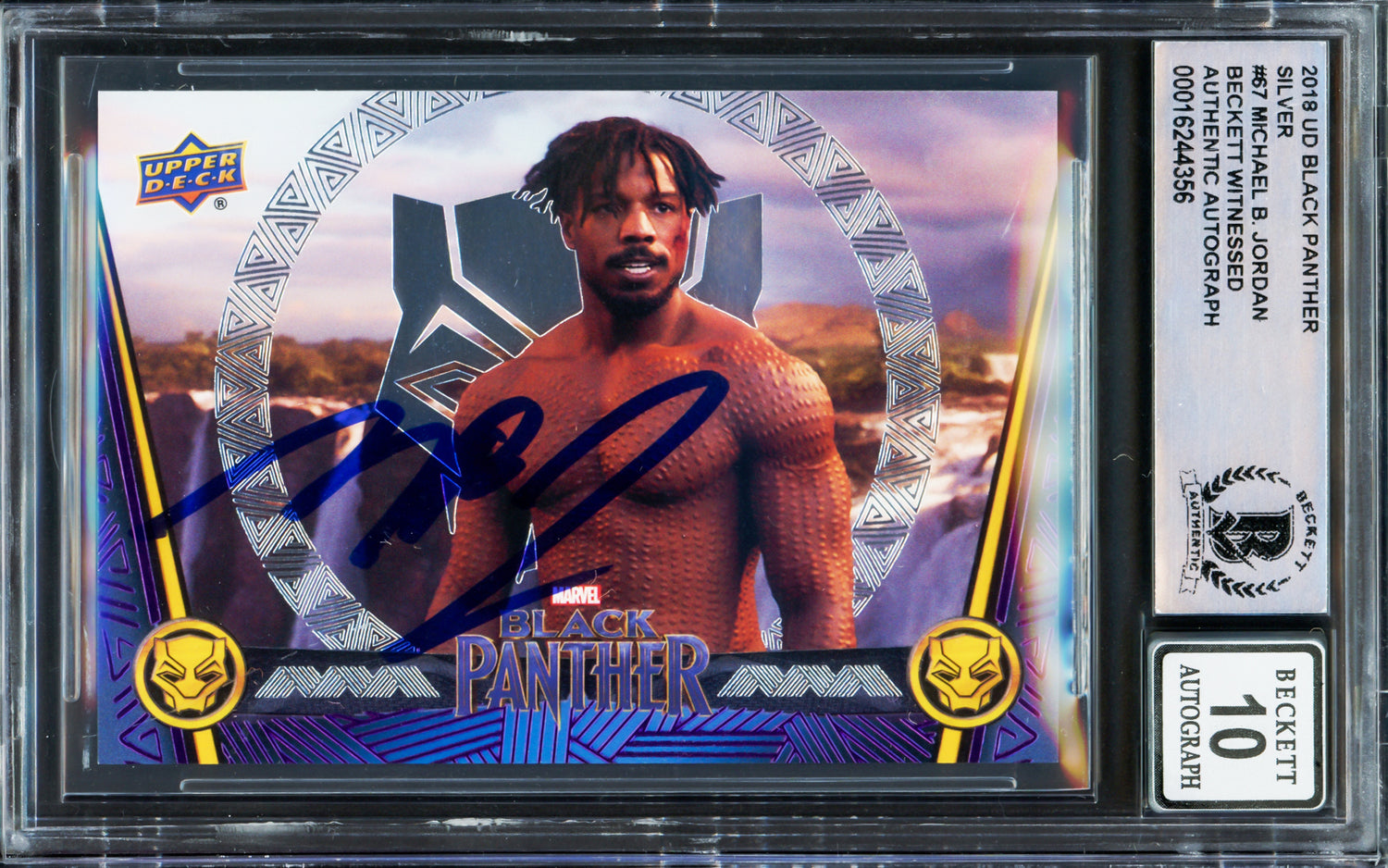 Michael B. Jordan Autographed 2018 Upper Deck Black Panther Silver Card #67 Marvel Auto Grade Gem Mint 10 Beckett BAS Stock #224174