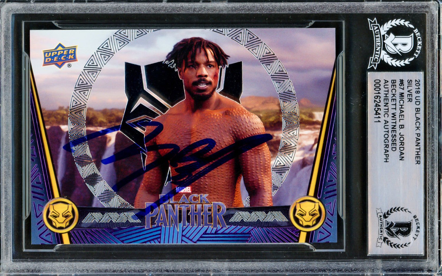 Michael B. Jordan Autographed 2018 Upper Deck Black Panther Silver Card #67 Marvel Beckett BAS Stock #224178