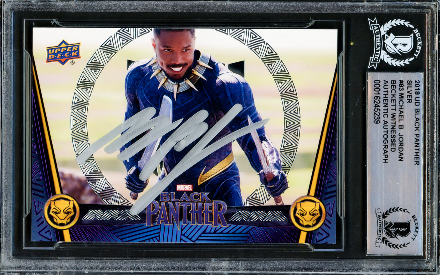 Michael B. Jordan Autographed 2018 Upper Deck Black Panther Silver Card #83 Marvel Beckett BAS Stock #224180