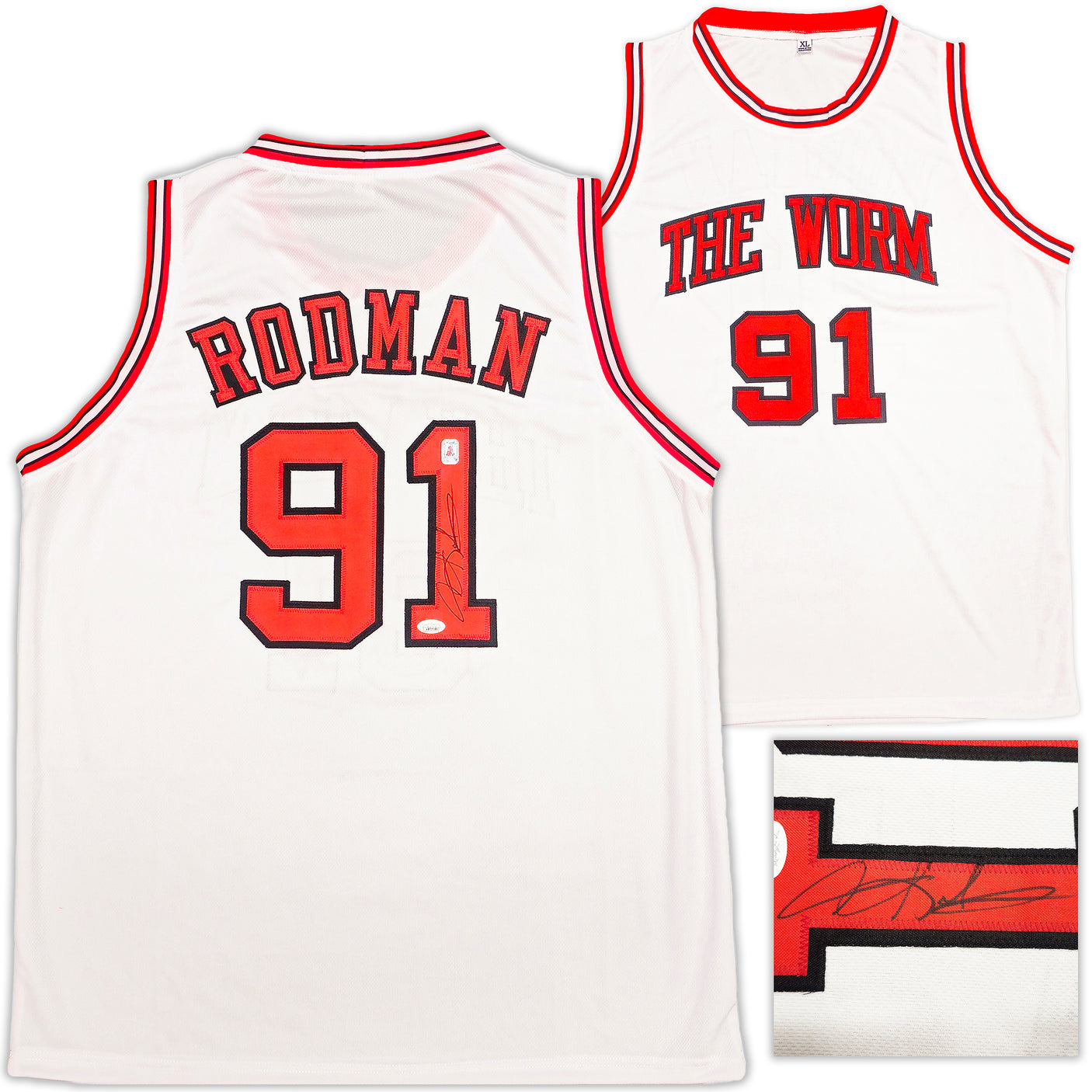 Chicago Bulls Dennis Rodman Autographed White Jersey JSA Stock #237054