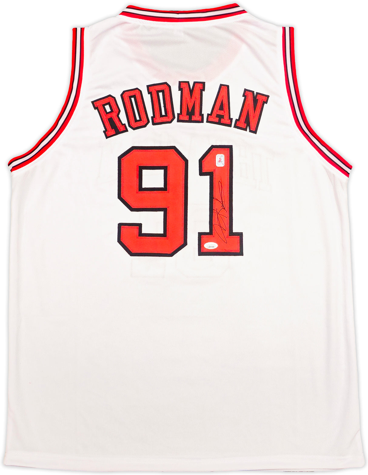 Chicago Bulls Dennis Rodman Autographed White Jersey JSA Stock #237054