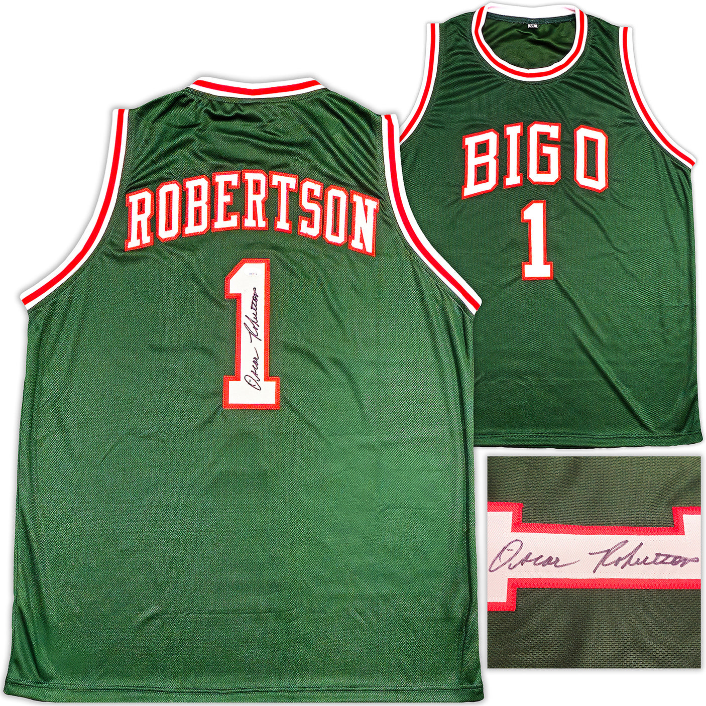 Milwaukee Bucks Oscar Robertson Autographed Green Jersey JSA Stock #237066