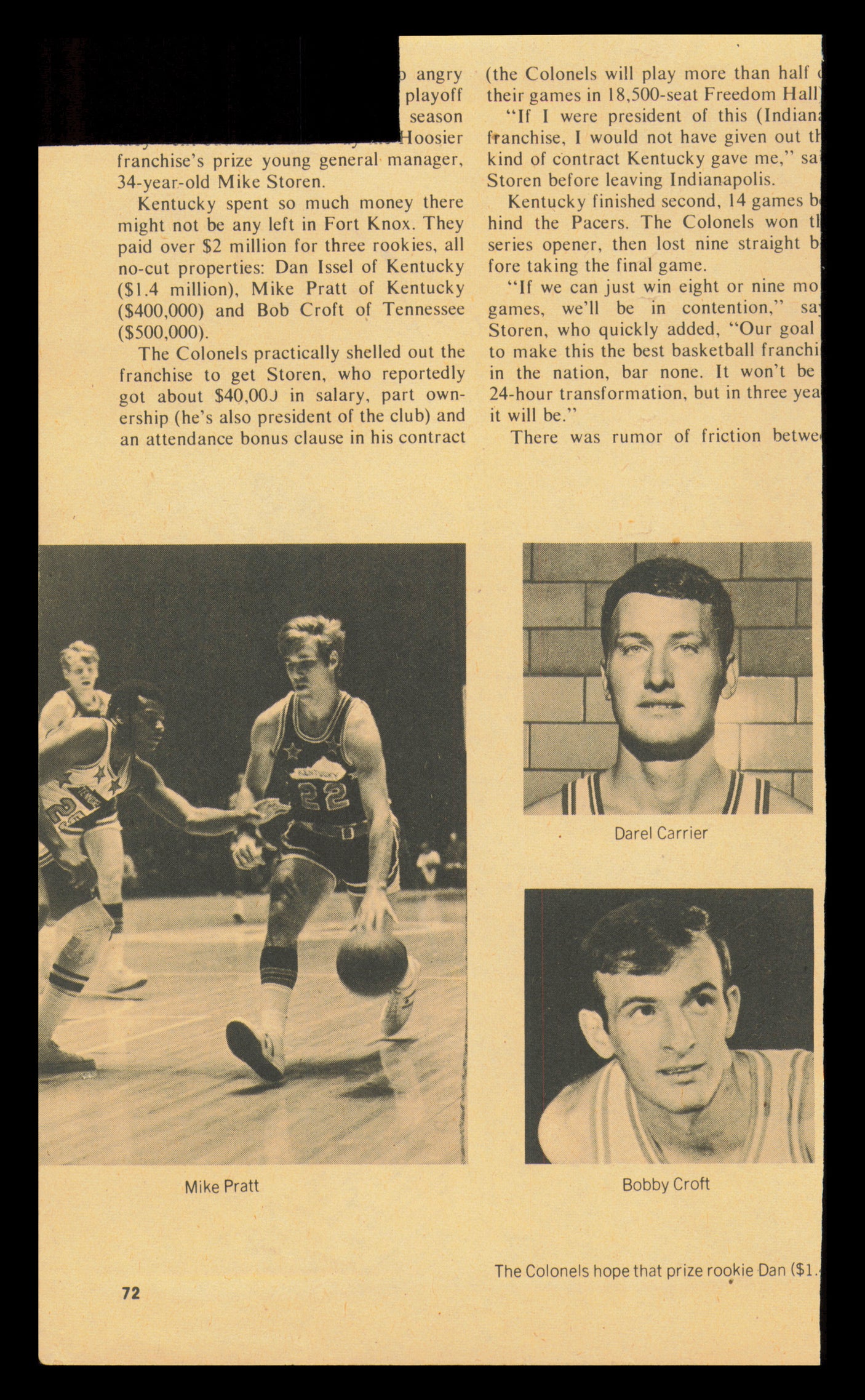 Tom "Trooper" Washington, Mack Calvin & Ron Franz Autographed 5x9 Magazine Photo 1970-71 Florida SKU #237918