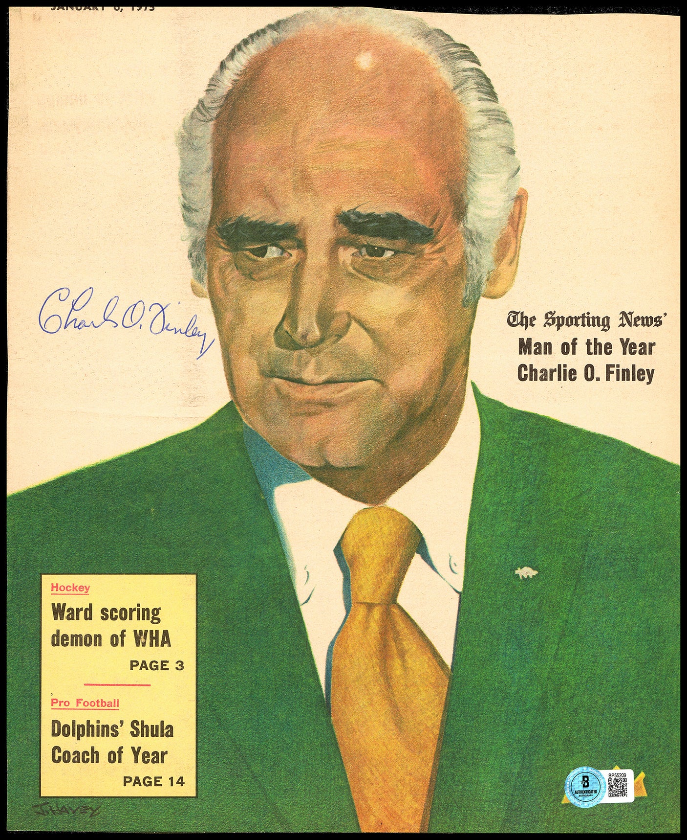 Charles Charlie Finley Autographed Sporting News Cover Oakland A's Owner Beckett BAS QR #BP55209