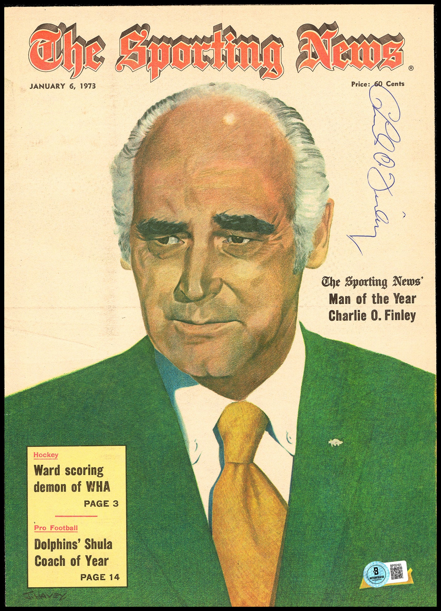Charles Charlie Finley Autographed Sporting News Cover Oakland A's Owner Beckett BAS QR #BP55161