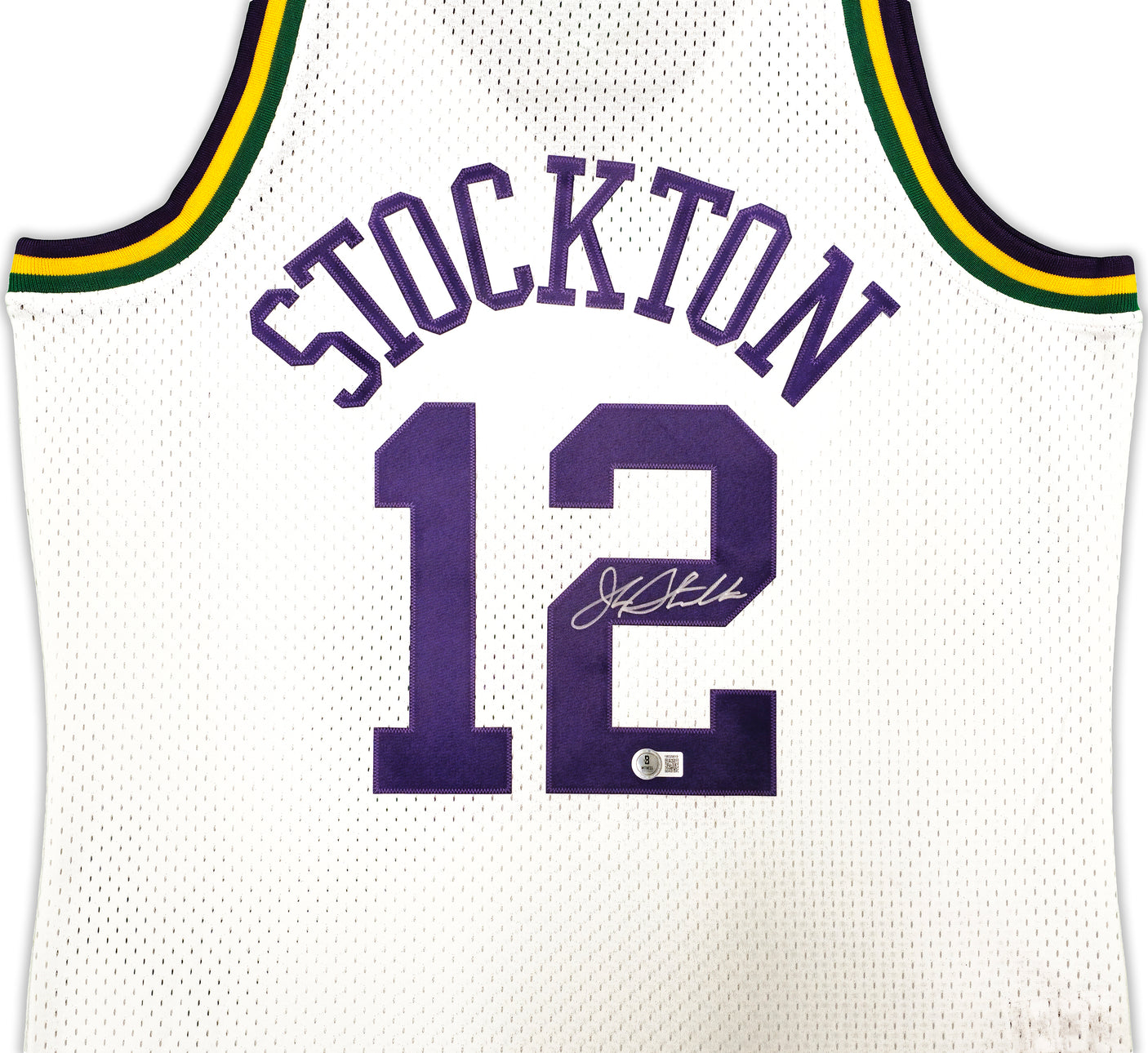Utah Jazz John Stockton Autographed White Authentic Mitchell & Ness 1991-92 Hardwood Classic Swingman Jersey Size L Beckett BAS Witness Stock #224339