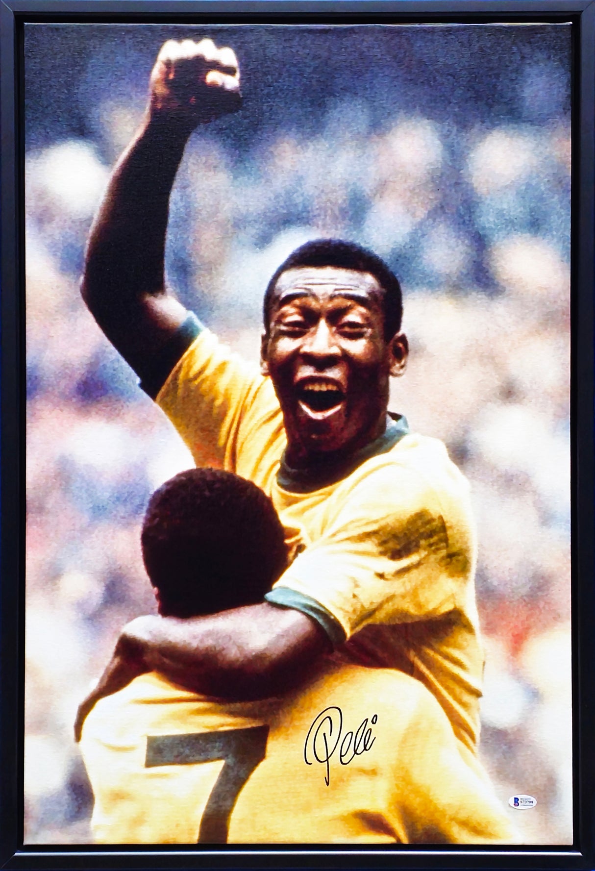 Pele Autographed Framed 20x30 Canvas Photo CBD Brazil Beckett BAS Stock #223778