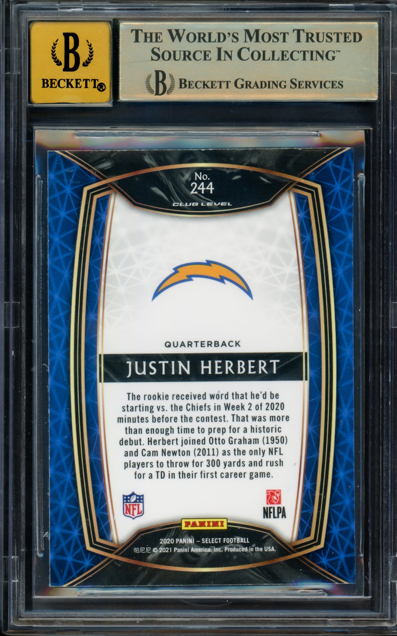 Justin Herbert Autographed 2020 Select Rookie Card #244 Los Angeles Chargers BGS 9.5 Auto Grade Gem Mint 10 Beckett BAS #15297501