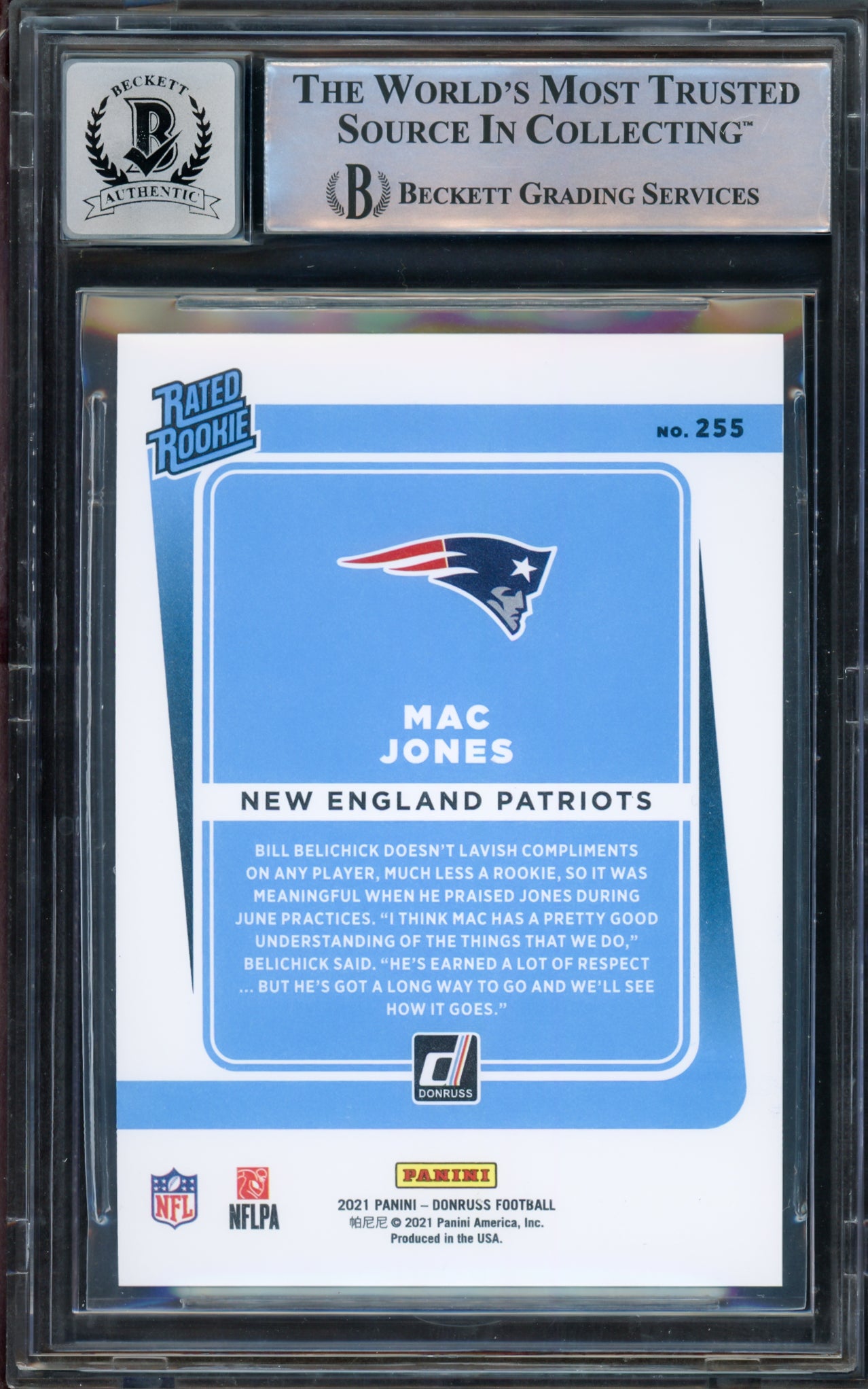 Mac Jones Autographed 2021 Donruss Gold Press Proof Premium Rookie Card #255 New England Patriots BGS 9 Auto Grade Gem Mint 10 Beckett BAS #15297655