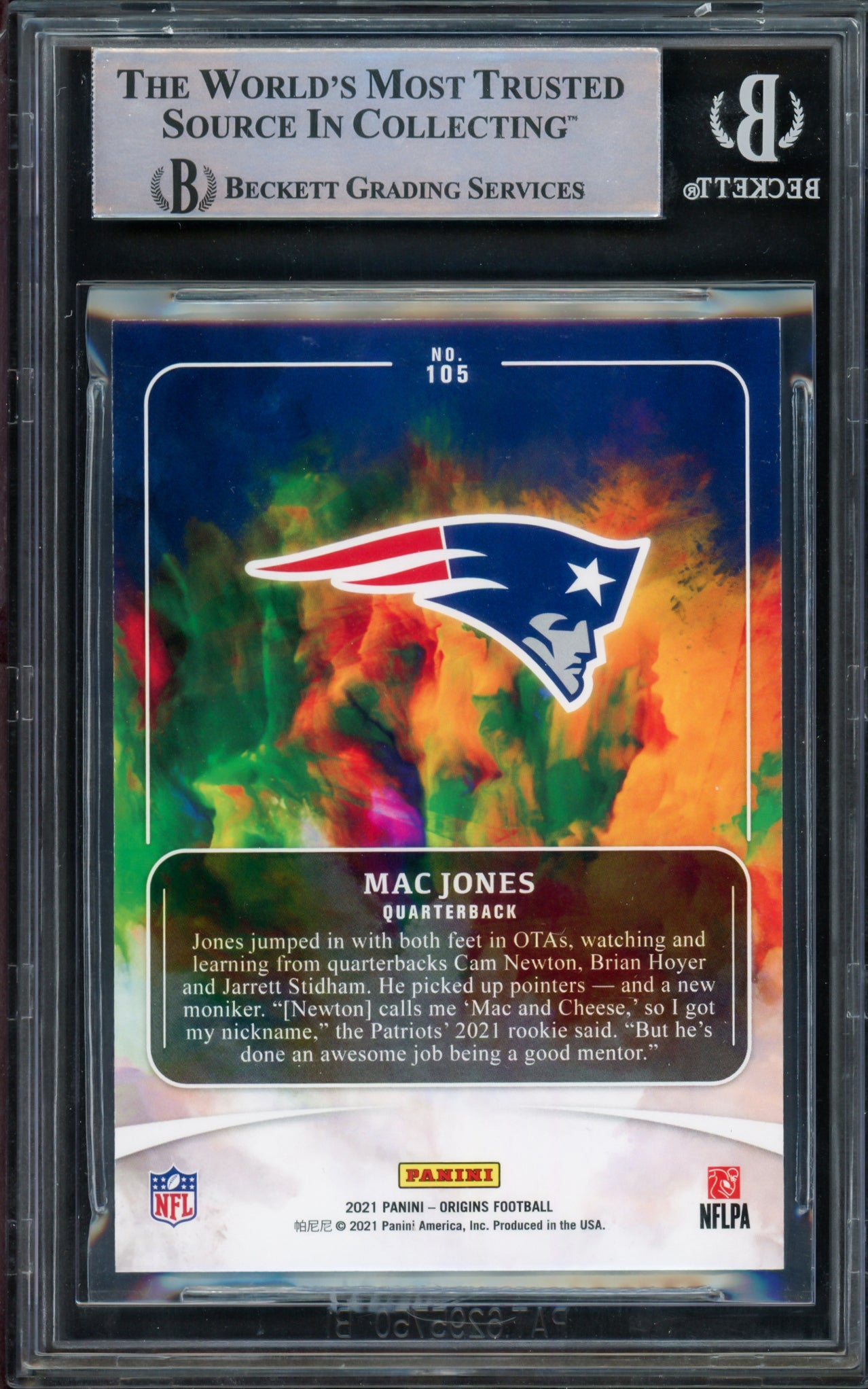 Mac Jones Autographed 2021 Panini Origins Rookie Card #105B New England Patriots Beckett BAS #15298153