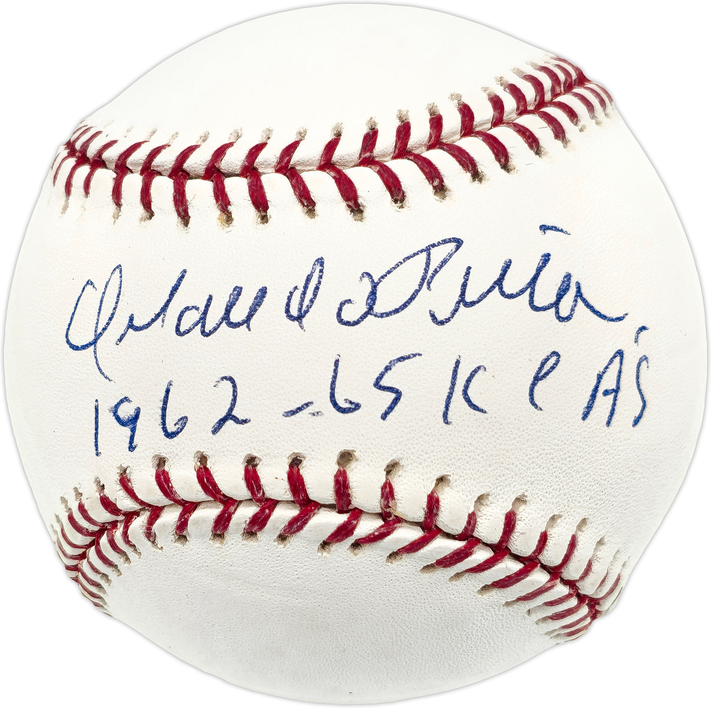 Orlando Pena Autographed Official MLB Baseball Kansas City A's "1962-65 Kansas City A's" Beckett BAS QR #BM17821