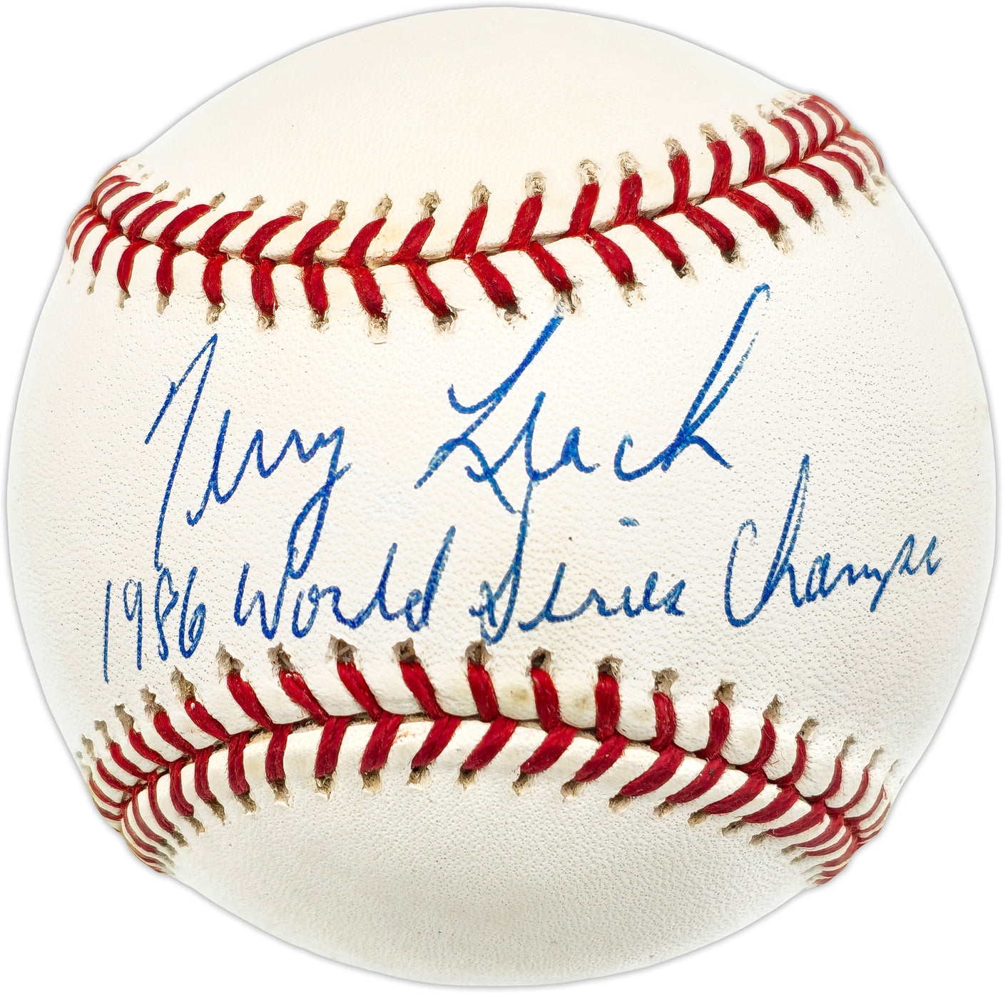 Terry Leach Autographed Official NL Baseball New York Mets "1986 World Series Champs" Beckett BAS QR #BN14965