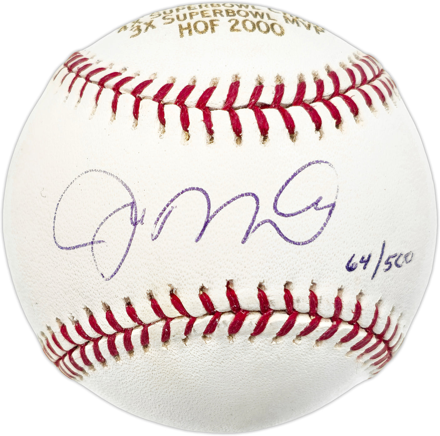 Joe Montana Autographed Official Stat Logo MLB Baseball San Francisco 49ers #64/500 PSA/DNA #3A66157