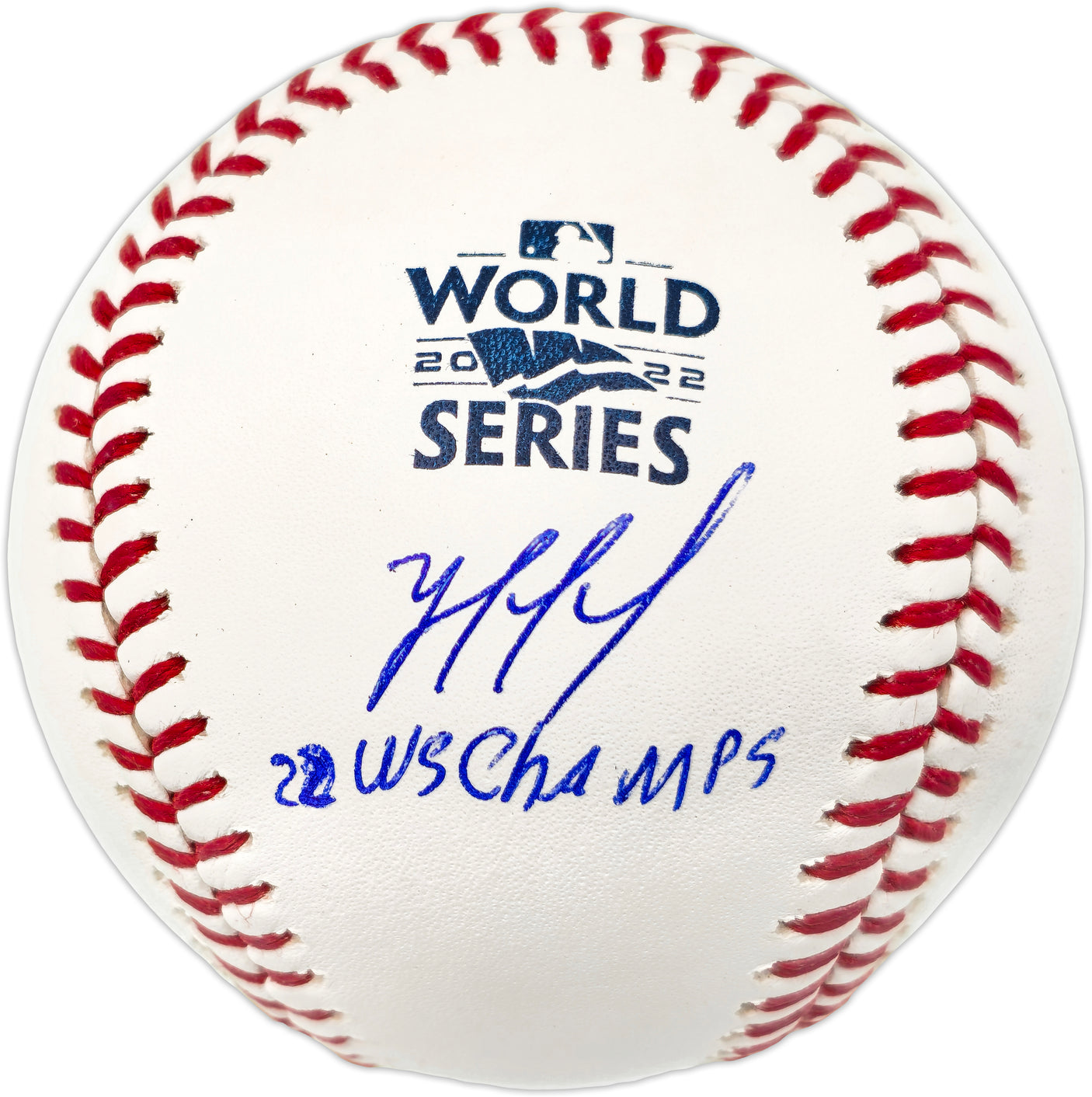 Yordan Alvarez Autographed Official 2022 World Series Logo Baseball Houston Astros "22 WS Champs" Beckett BAS Witness #W722259