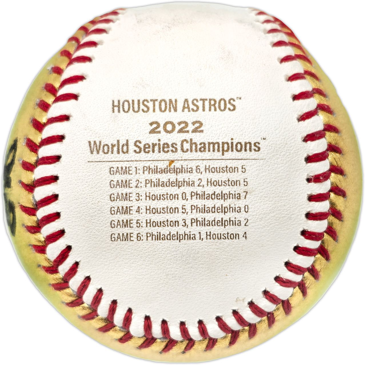 Kyle Tucker Autographed Official 2022 World Series Gold MLB Baseball Houston Astros (Smudged) Beckett BAS Witness #W381818