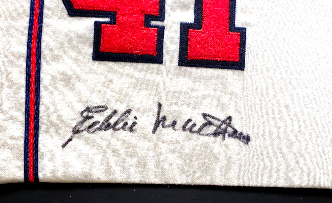 Eddie Mathews Autographed Framed Grey Authentic Mitchell & Ness Jersey Milwaukee Braves Size L Beckett BAS #BK44626