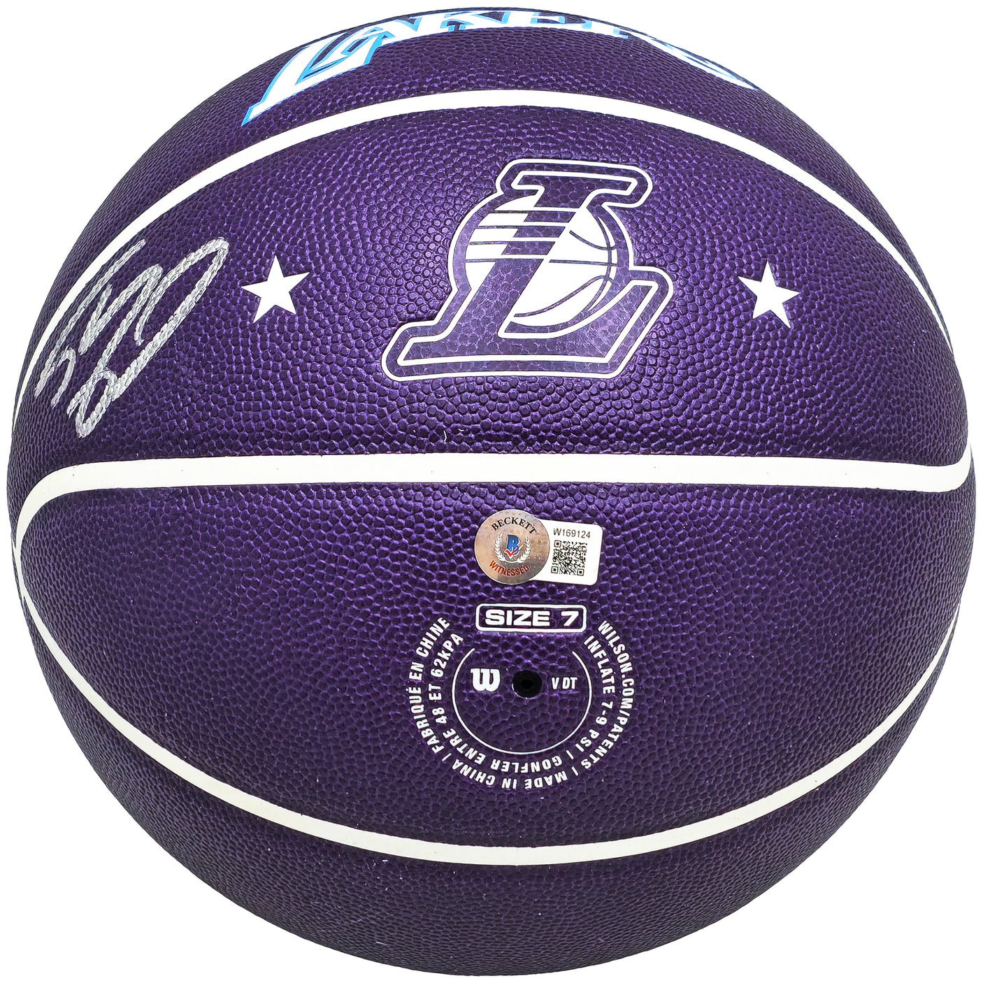 Shaquille O'Neal Autographed Purple City Edition Basketball Los Angeles Lakers Beckett BAS Witness Stock #222786