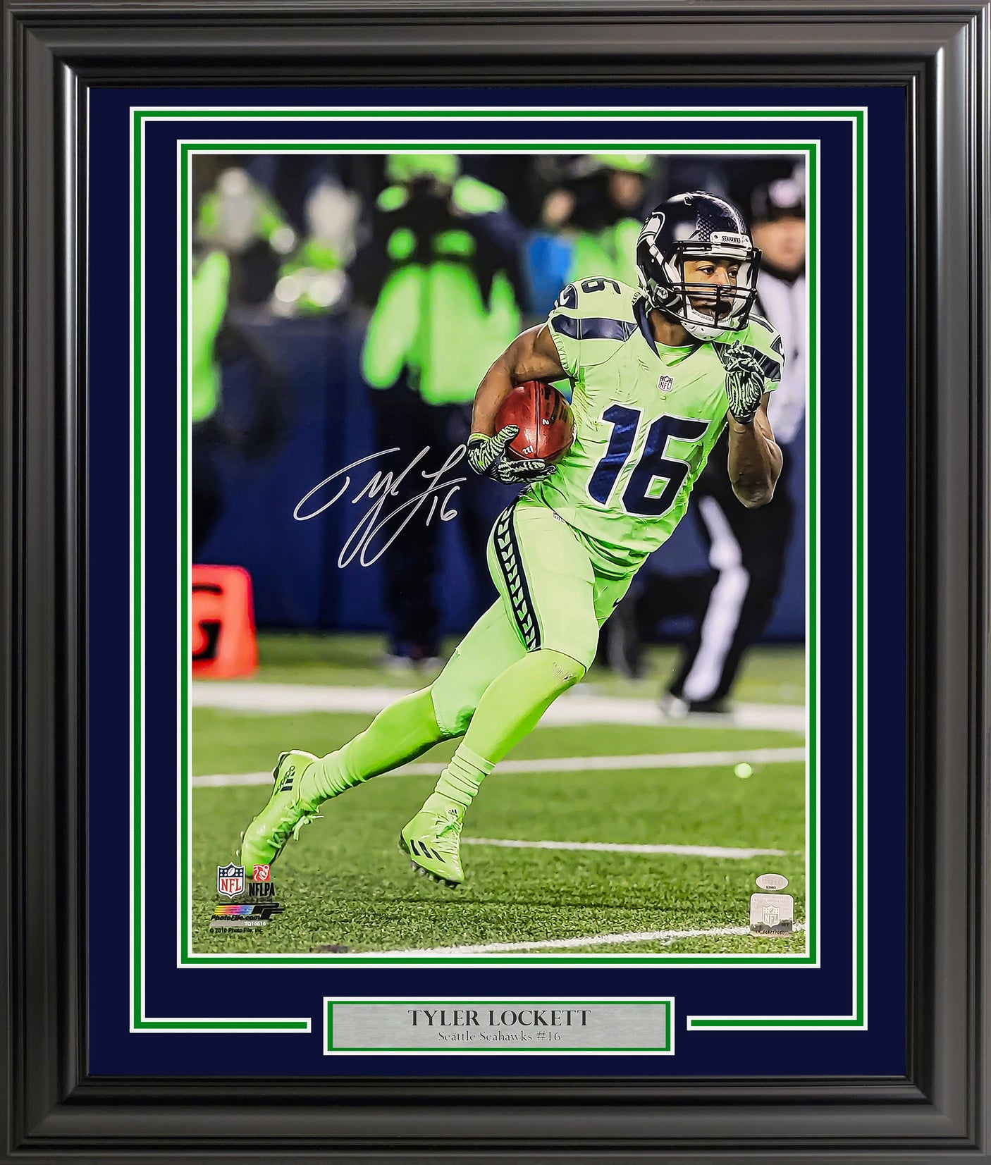 Tyler Lockett Autographed Framed 16x20 Photo Seattle Seahawks Color Rush Green MCS Holo Stock #210973