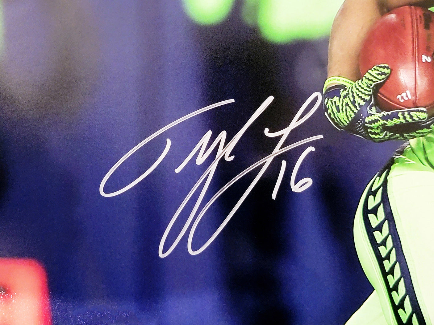Tyler Lockett Autographed Framed 16x20 Photo Seattle Seahawks Color Rush Green MCS Holo Stock #210973