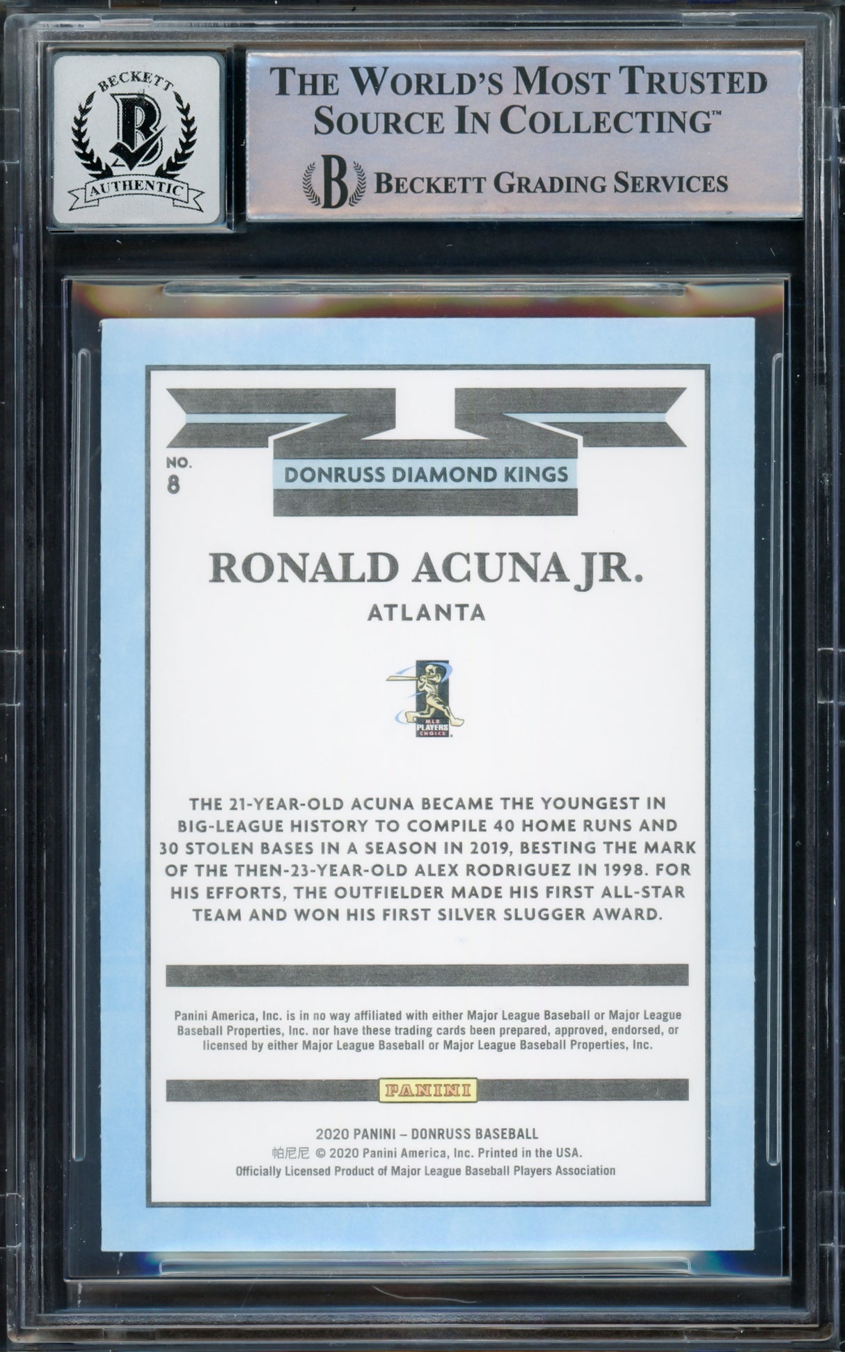 Ronald Acuna Jr. Autographed 2020 Donruss Diamond Kings Card #8 Atlanta Braves Auto Grade Gem Mint 10 Beckett BAS #16167597