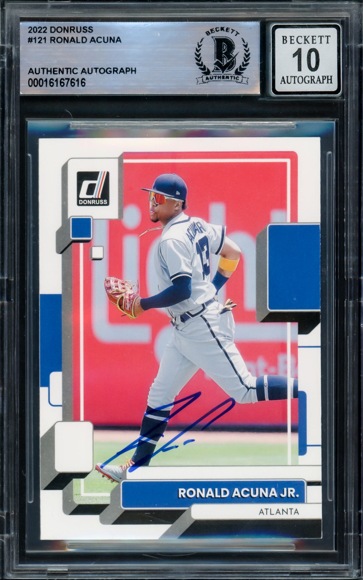 Ronald Acuna Jr. Autographed 2022 Donruss Variation Card #121 Atlanta Braves Auto Grade Gem Mint 10 Beckett BAS #16167616