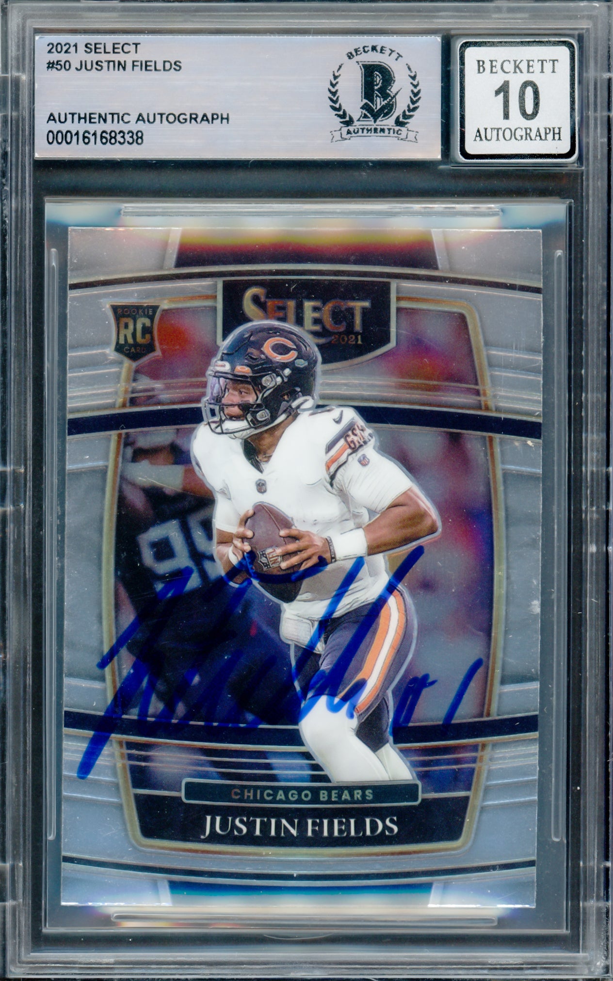 Justin Fields Autographed 2021 Select Rookie Card #50 Chicago Bears Auto Grade Gem Mint 10 Beckett BAS #16168338
