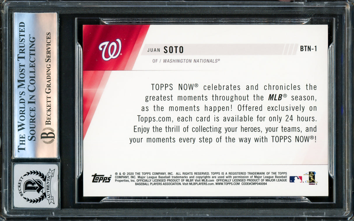 Juan Soto Autographed 2020 Topps Now Card #BTN-1 New York Mets Auto Grade Gem Mint 10 Beckett BAS #16172740