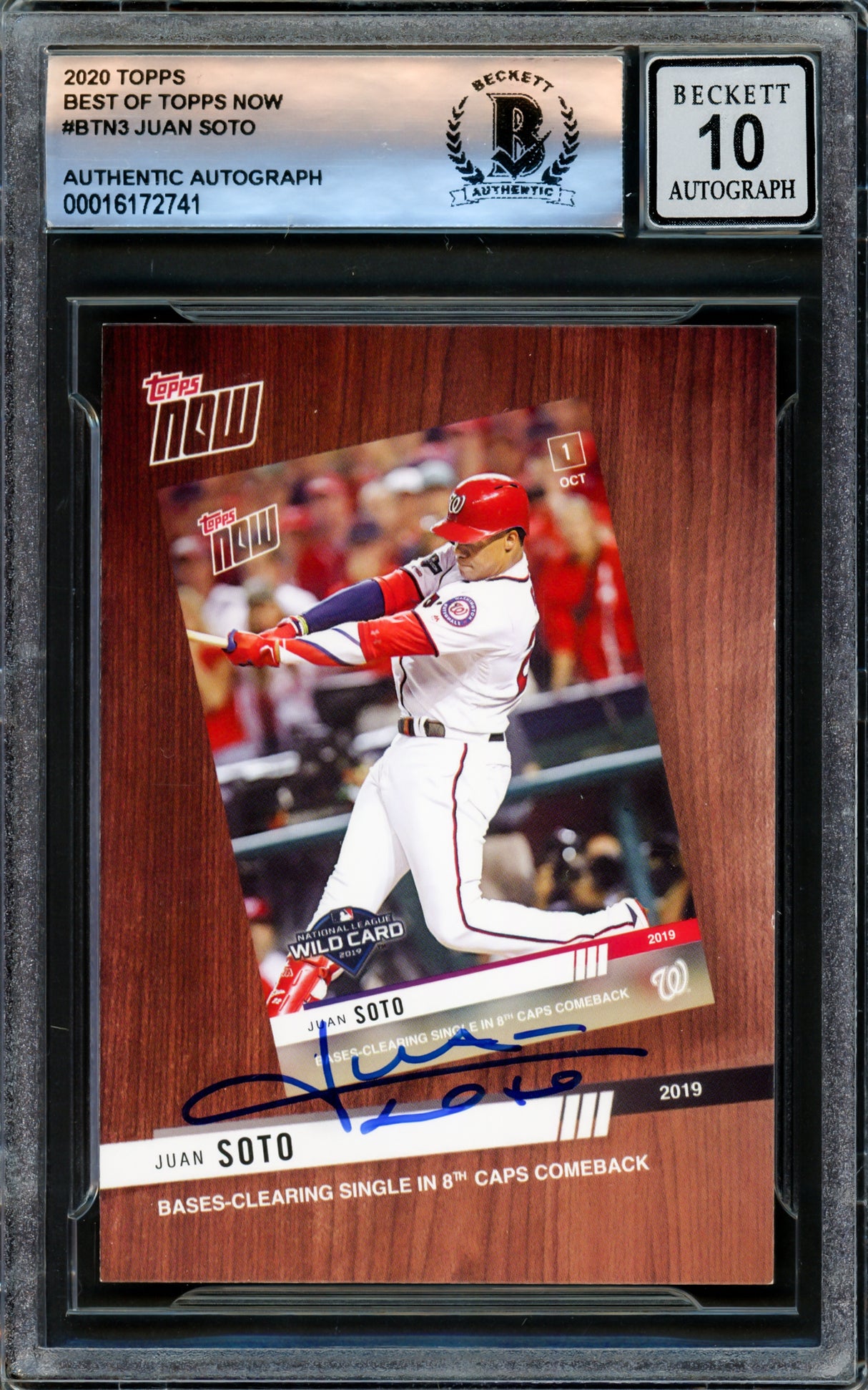 Juan Soto Autographed 2020 Topps Now Card #BTN-3 New York Mets Auto Grade Gem Mint 10 Beckett BAS #16172741