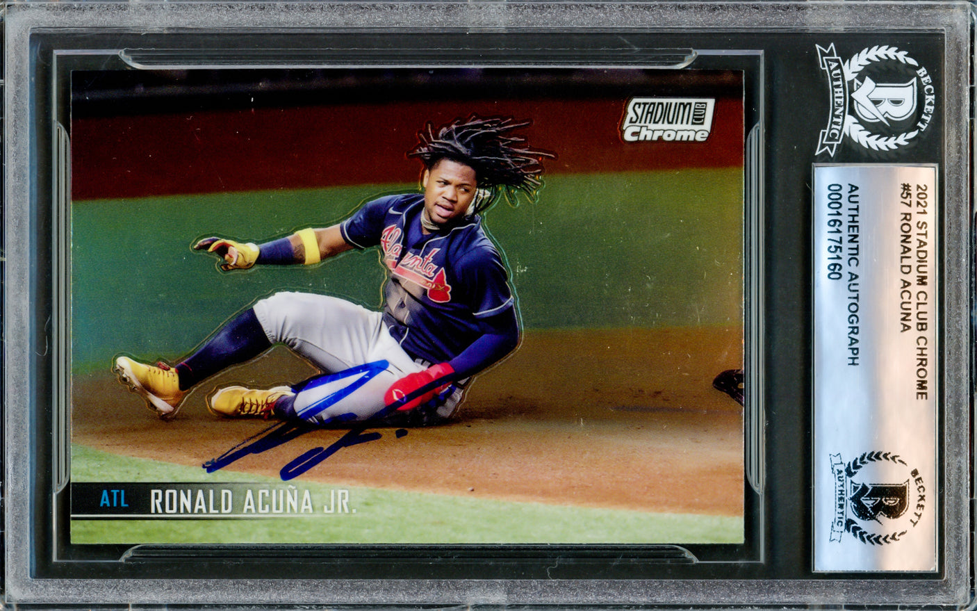 Ronald Acuna Jr. Autographed 2021 Stadium Club Chrome Card #57 Atlanta Braves Beckett BAS #16175160