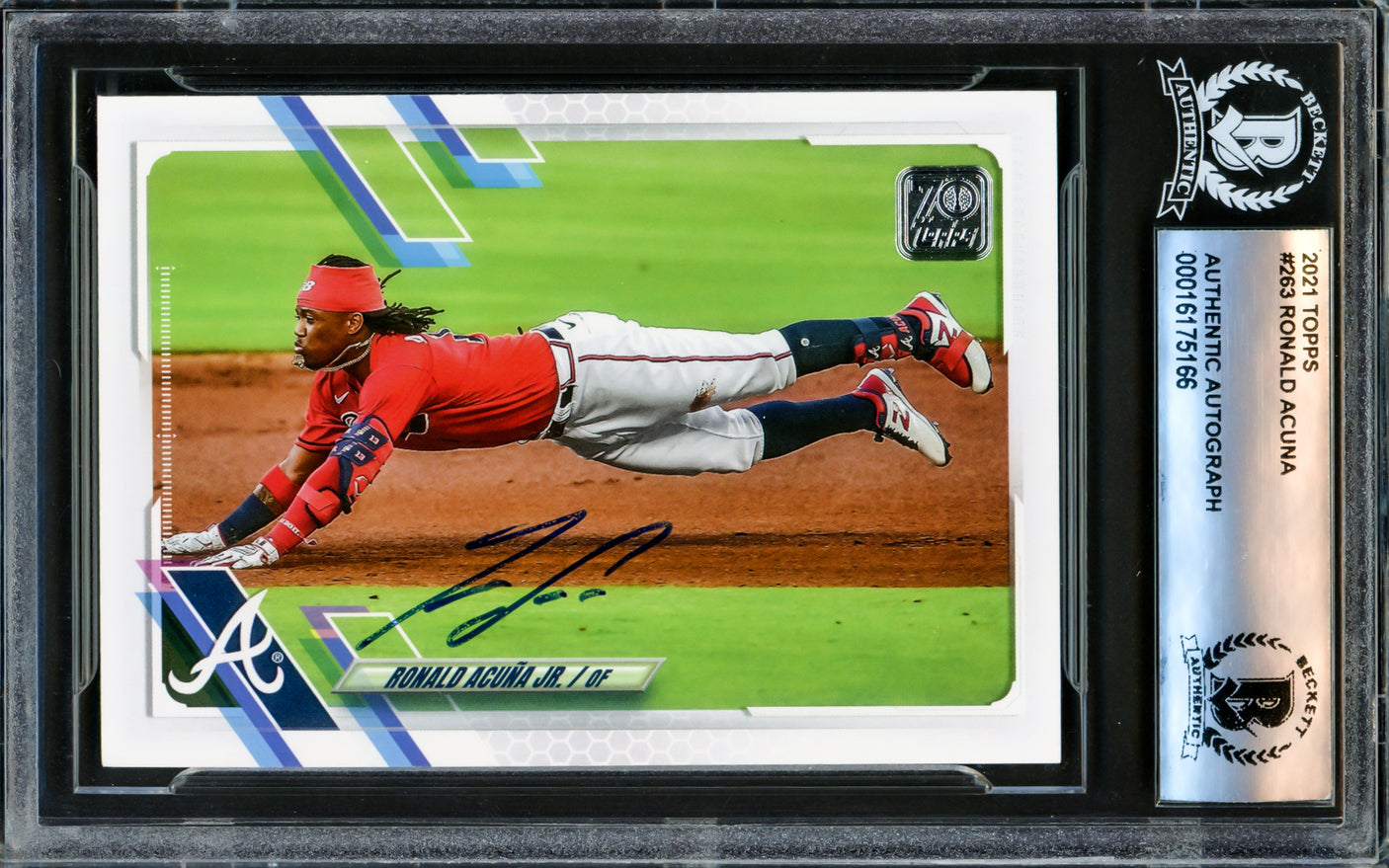 Ronald Acuna Jr. Autographed 2021 Topps Card #263 Atlanta Braves Beckett BAS #16175166