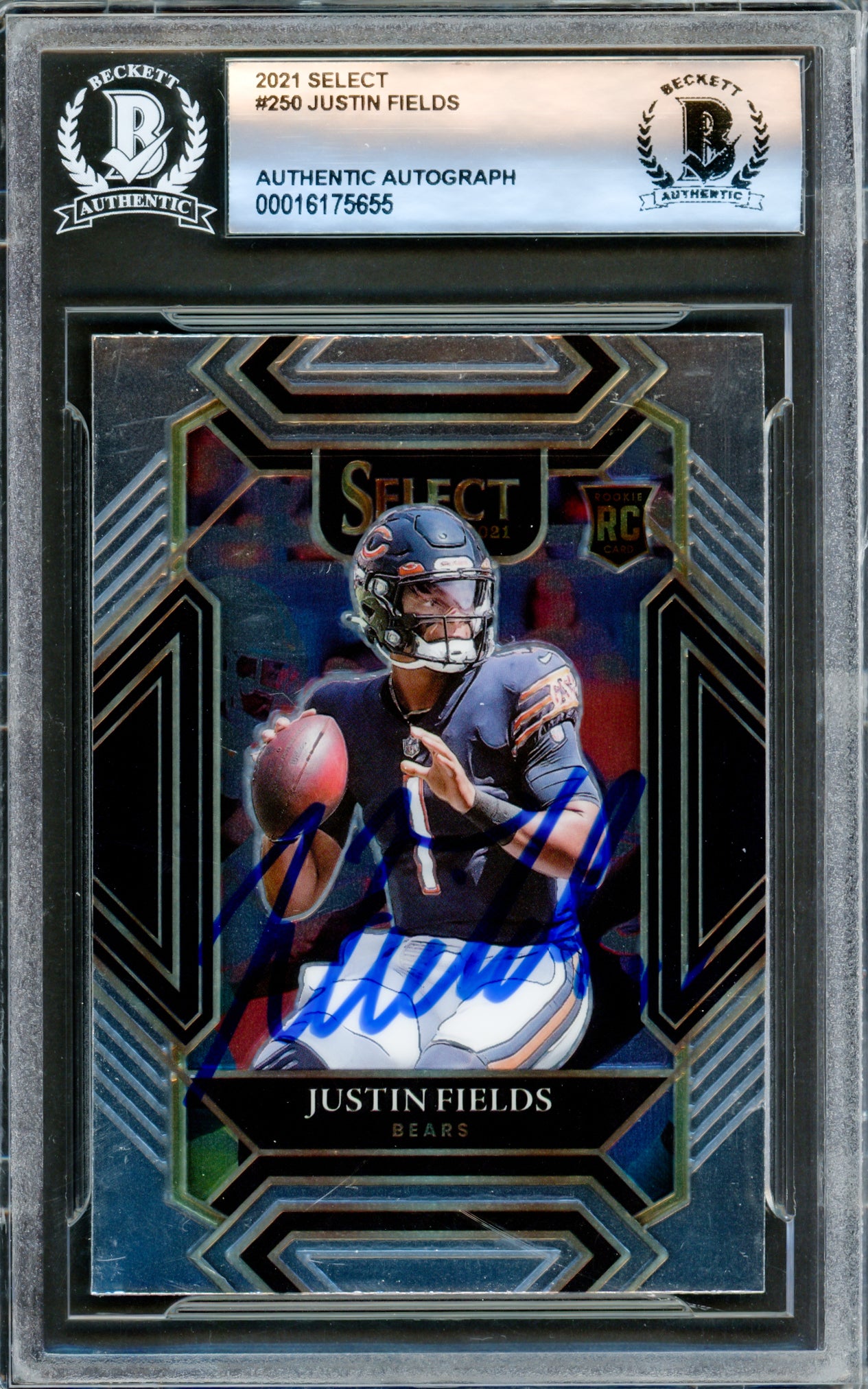 Justin Fields Autographed 2021 Select Rookie Card #250 Chicago Bears Beckett BAS #16175655