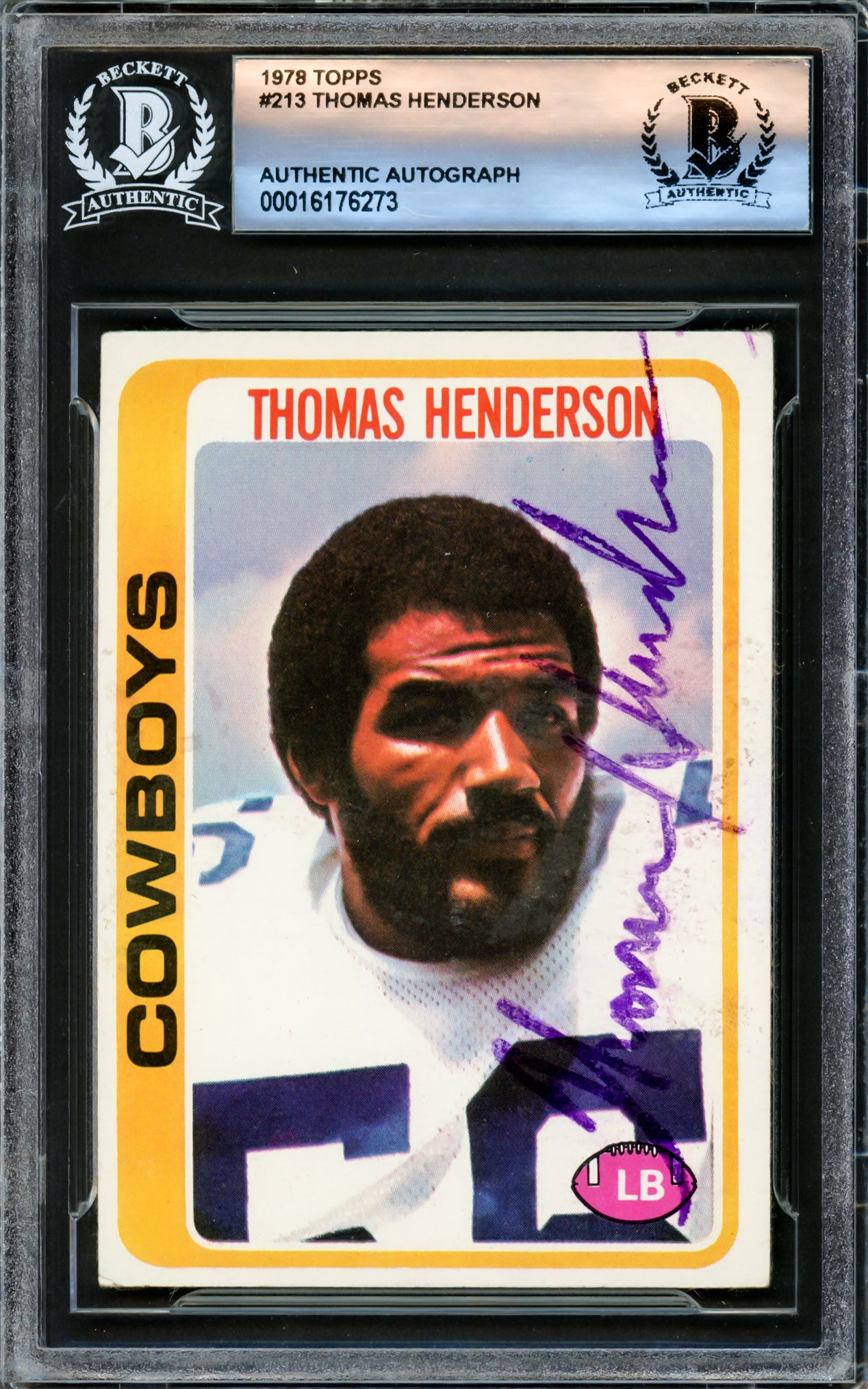 Thomas "Hollywood" Henderson Autographed 1978 Topps Rookie Card #213 Dallas Cowboys Beckett BAS #16176273